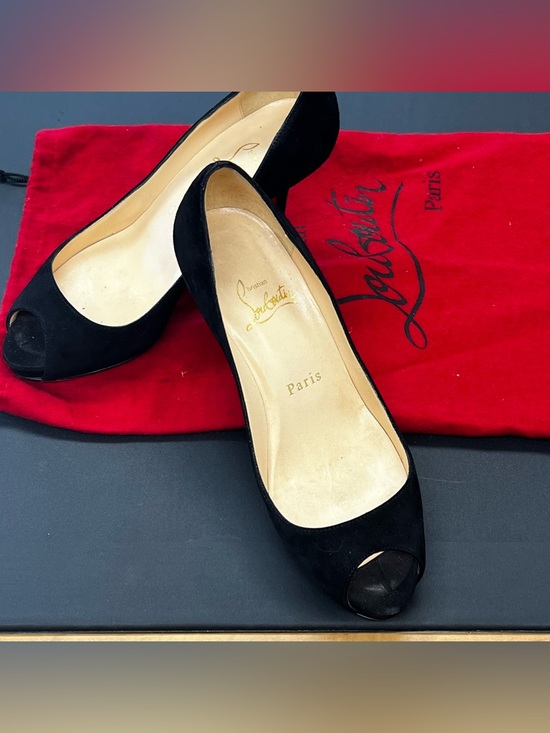 Christian Louboutin Shoes - Christian Louboutin Black Suede Open-Toe Pumps